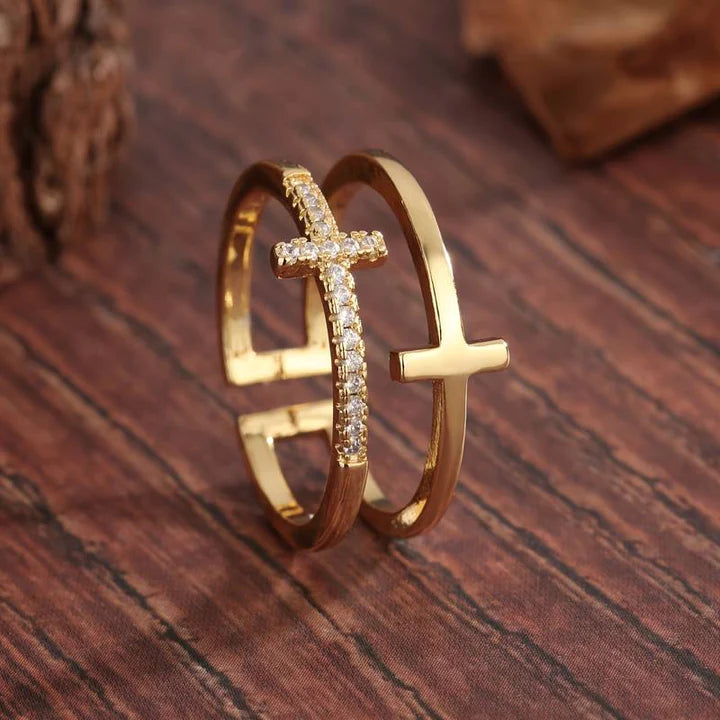 Anello a Croce Dorato Celestial Brilliance Regolabile