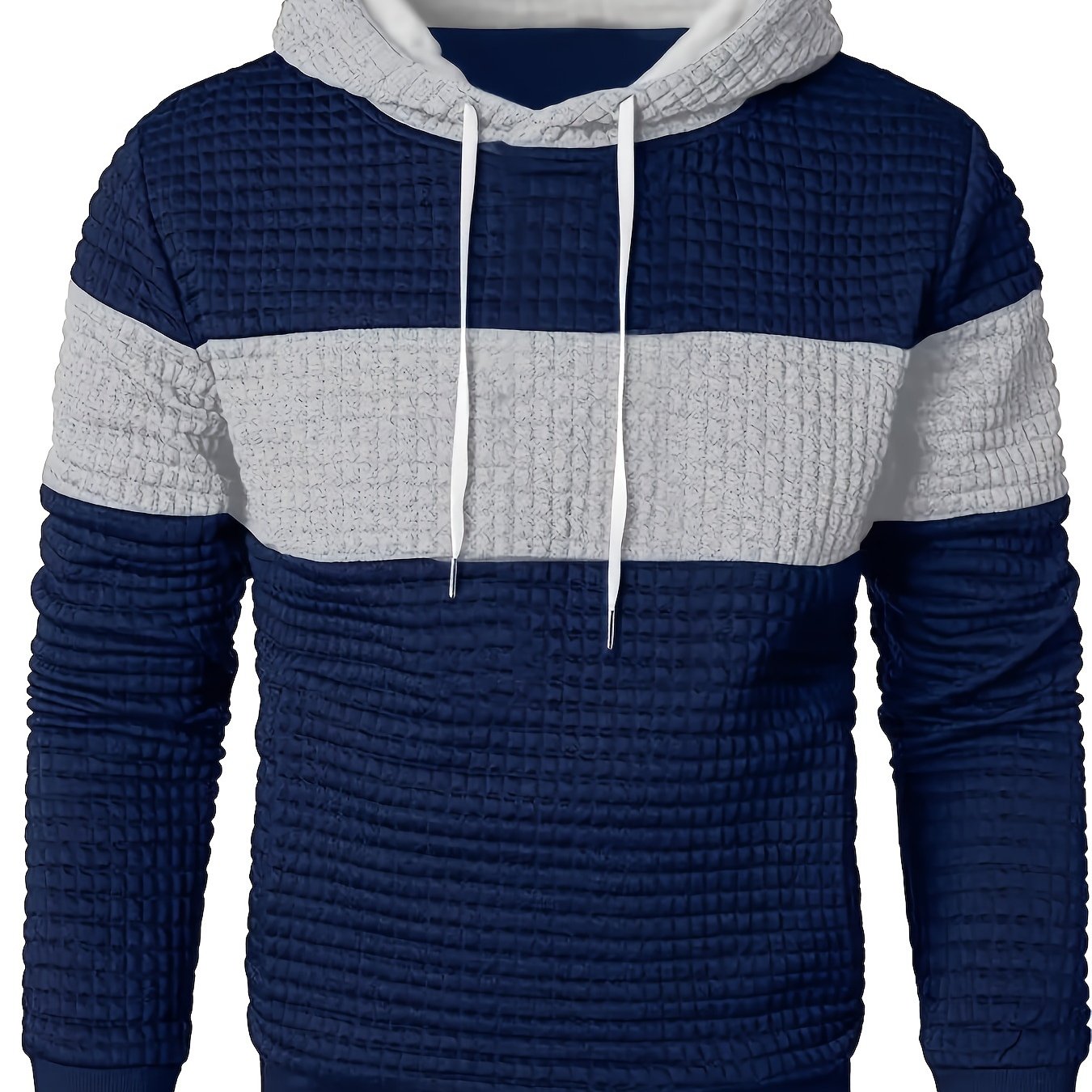 Men'S Color Block Hoodie, Casual Polyester Knit Sweatshirt with Stretch Fabric, Regular Fit, Long Sleeve, All-Season, Pullover Style, Fashionable Plaid Pattern, for Daily and Leisure Wear