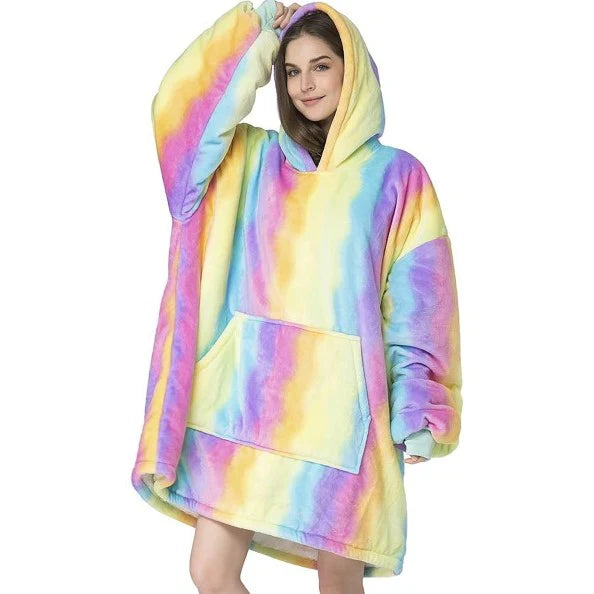 Felpa Coperta Plaid con Cappuccio Oversize Super Confortevole Taglia Unica - Arcobaleno