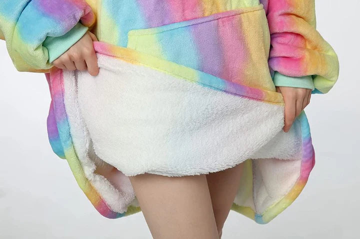 Felpa Coperta Plaid con Cappuccio Oversize Super Confortevole Taglia Unica - Arcobaleno