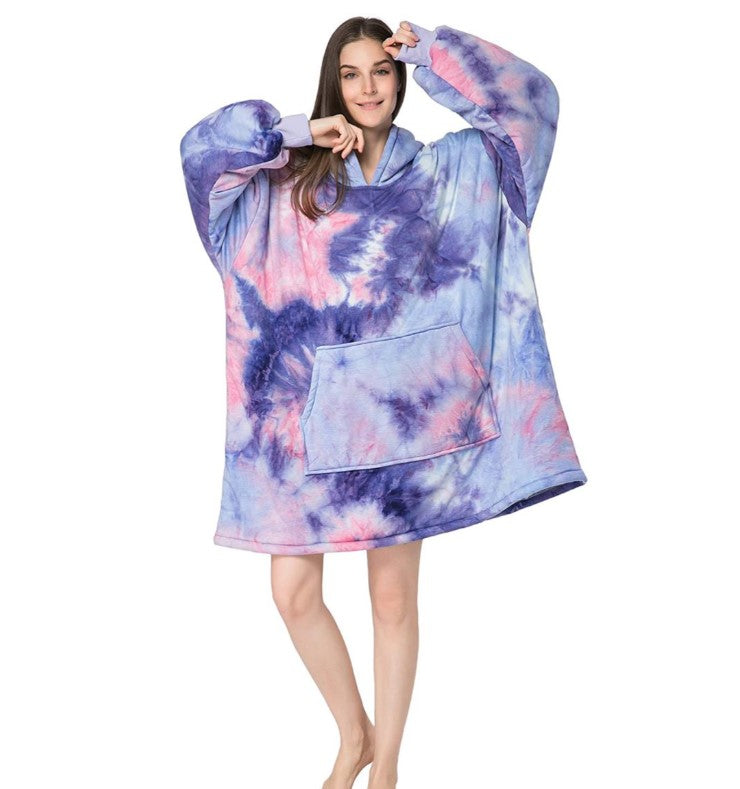 Super Comfortable Oversized Plaid Blanket Hoodie, One Size - Purple