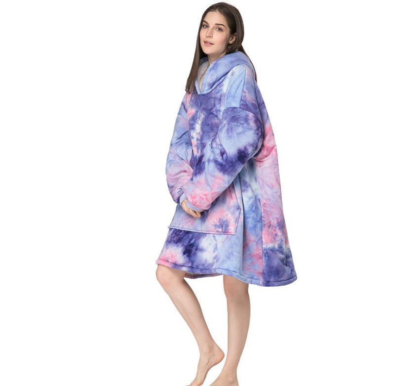 Super Comfortable Oversized Plaid Blanket Hoodie, One Size - Purple