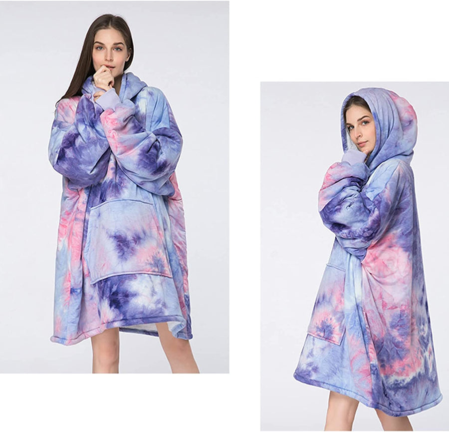 Super Comfortable Oversized Plaid Blanket Hoodie, One Size - Purple