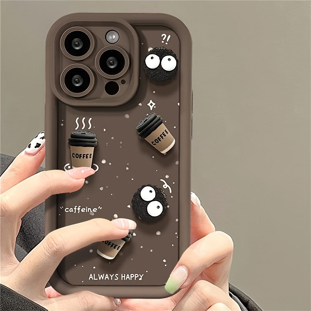 Cute Cartoon 3D Coffee Liquid Silicone Soft Case For iPhone 15 Pro Max 14 Pro Max 13 12 Pro 11 15 14 13 12 X XR Lens Protective Cover