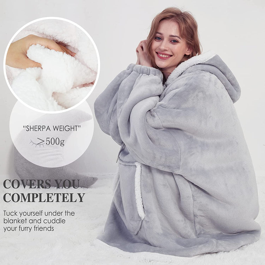 Felpa Coperta Plaid con Cappuccio Oversize Super Confortevole Taglia Unica - Tinta Unita