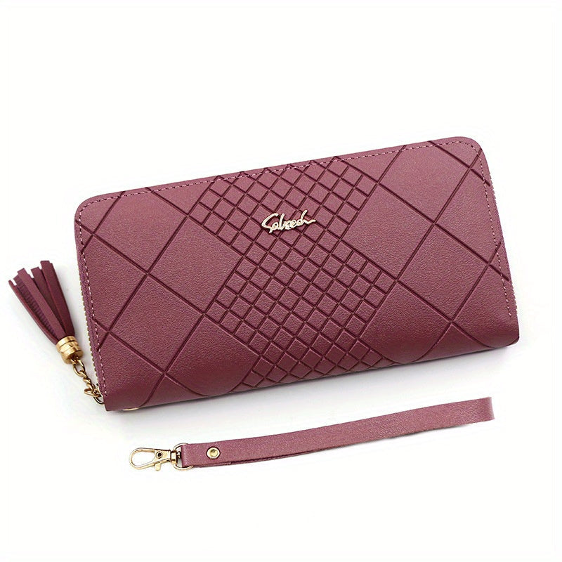 Stylish Red Faux Leather Long Wallet for Women - Spacious Multiple Card Slots, Secure Zip Closure, Durable Polyester Lining, and Chic Design