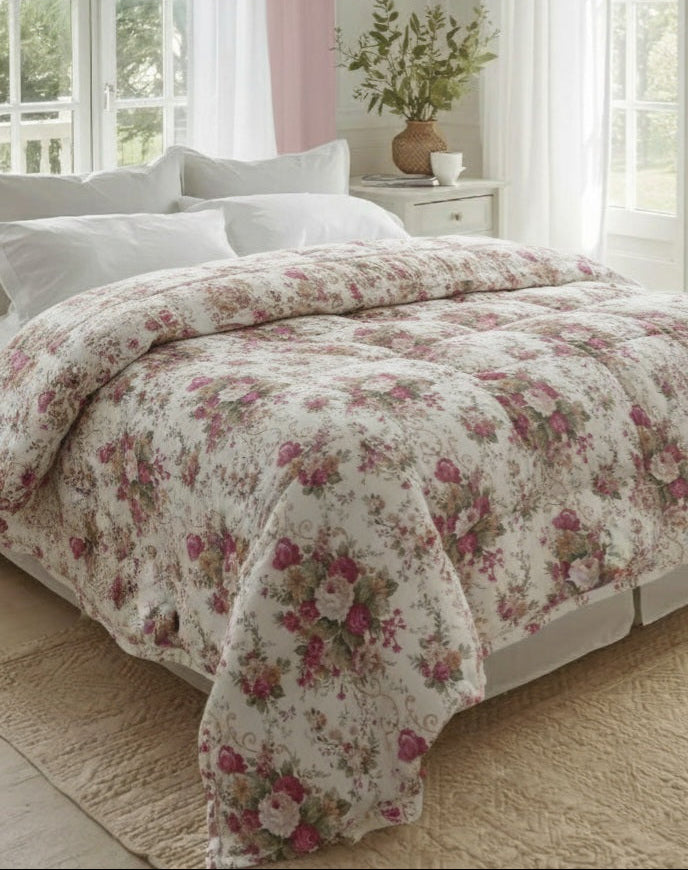 Trapunta Tea Matrimoniale in Cotone Stampa Rose 270x270 cm