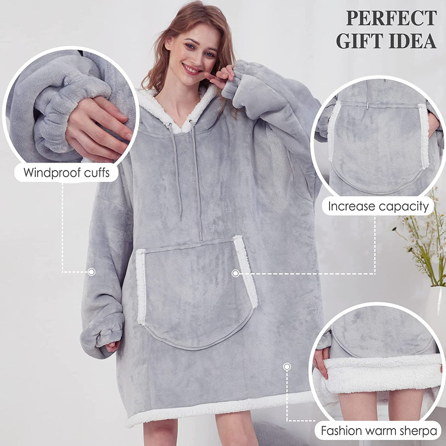Felpa Coperta Plaid con Cappuccio Oversize Super Confortevole Taglia Unica - Tinta Unita