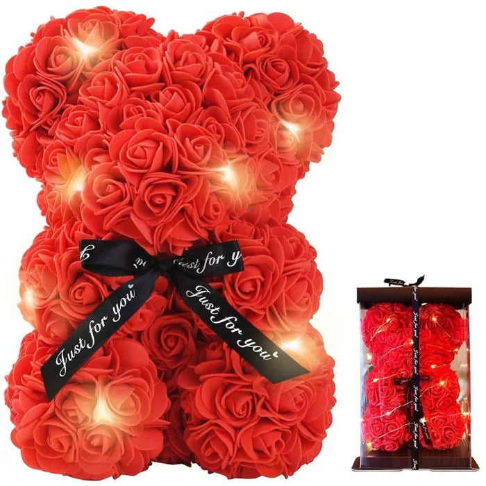 Orsetto di rose con fiocco e led idea regalo san valentino fidanzati