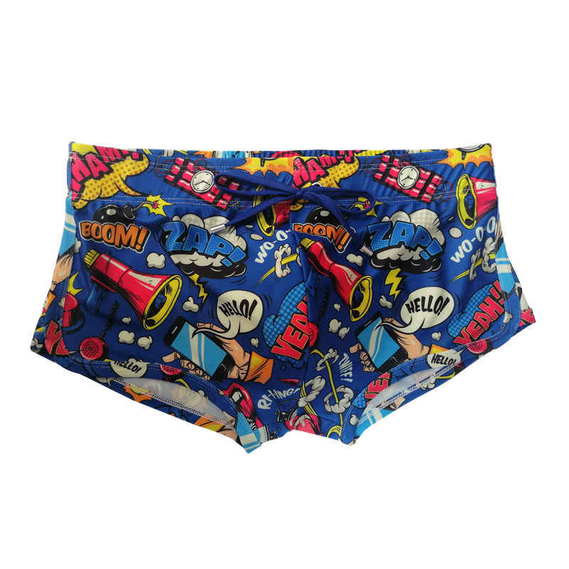 Men's Swimming Trunks Printed Boxers Low Waist Sports Quick-drying Shorts