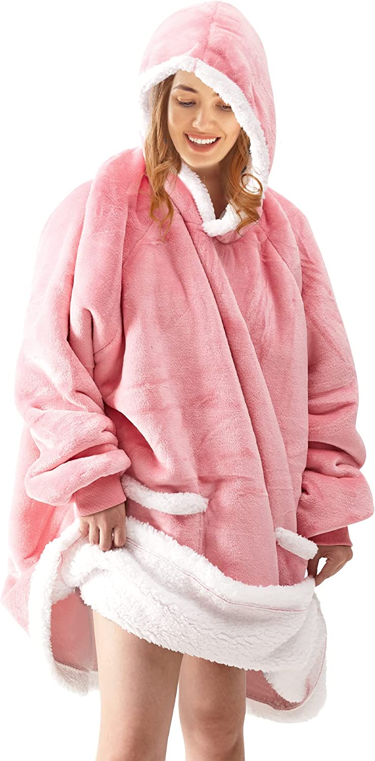 Super Comfortable Oversized Plaid Blanket Hoodie, One Size - Solid Color