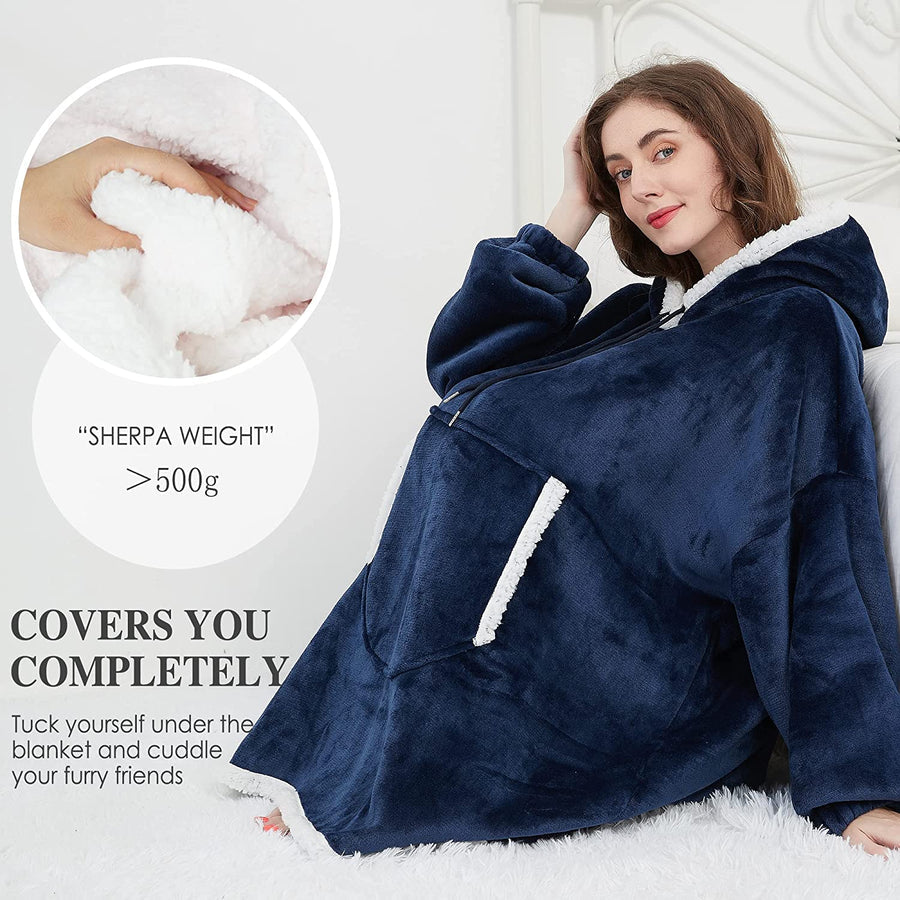 Felpa Coperta Plaid con Cappuccio Oversize Super Confortevole Taglia Unica - Tinta Unita