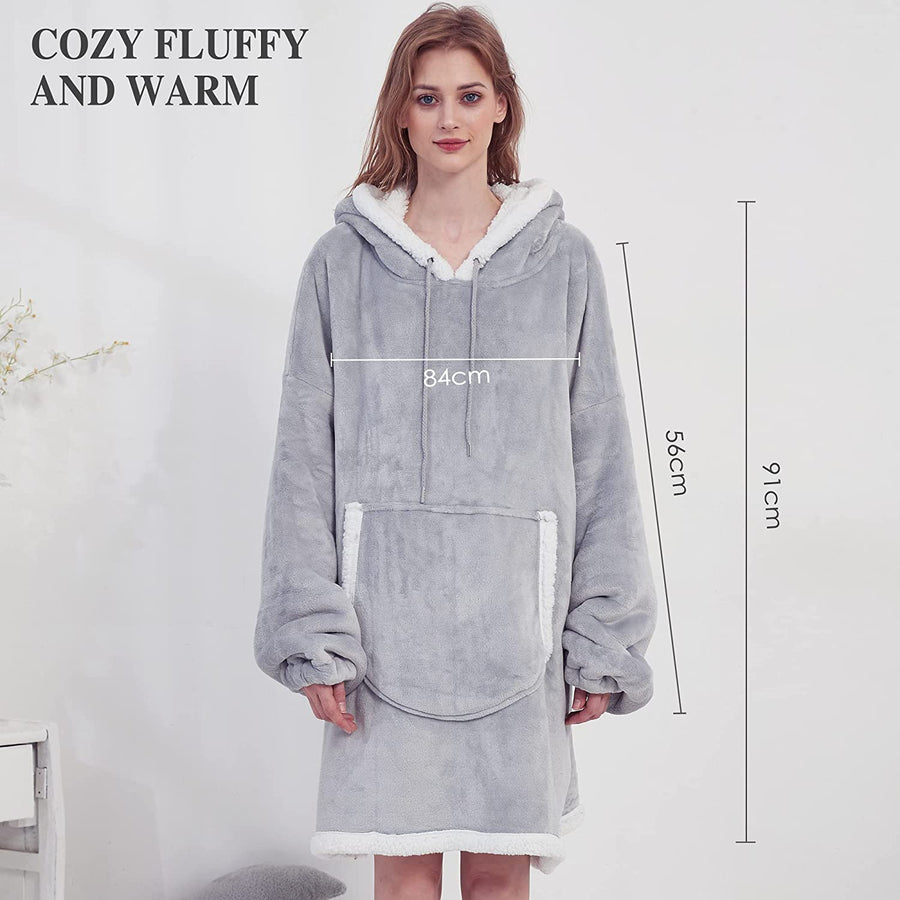 Felpa Coperta Plaid con Cappuccio Oversize Super Confortevole Taglia Unica - Tinta Unita