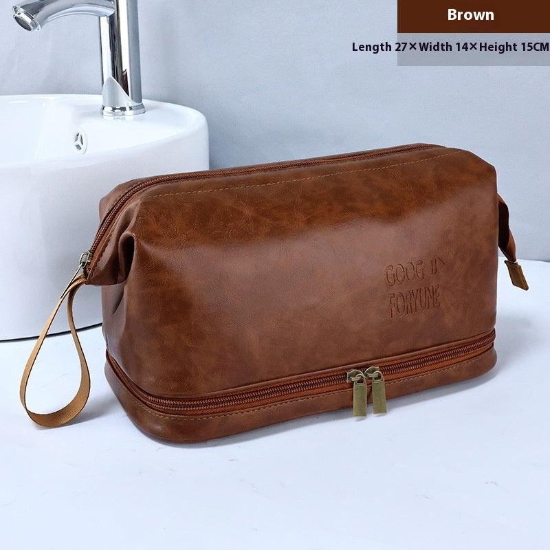 PU Men's Toiletry Bag British Style Good-looking Double Layer Large Capacity