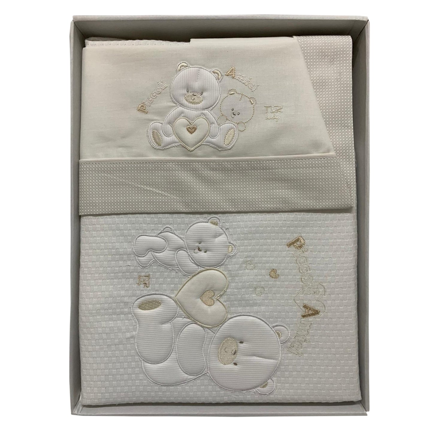 Coordinato culla in cotone ricamato Piccole Emozioni set 4pz con copertina 2589