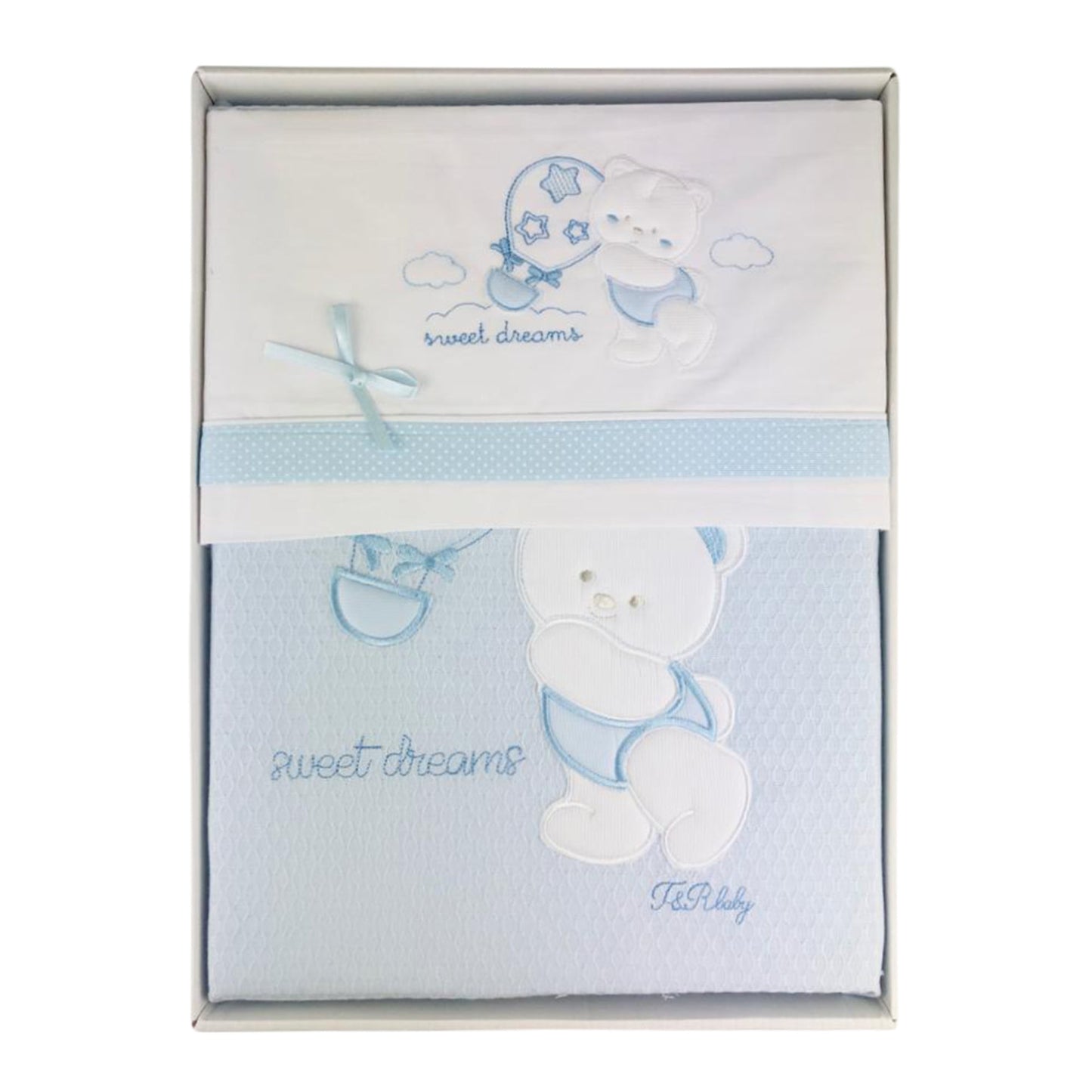 Coordinato lettino cotone ricamato Piccole Emozioni set 4pz con copertina 2910