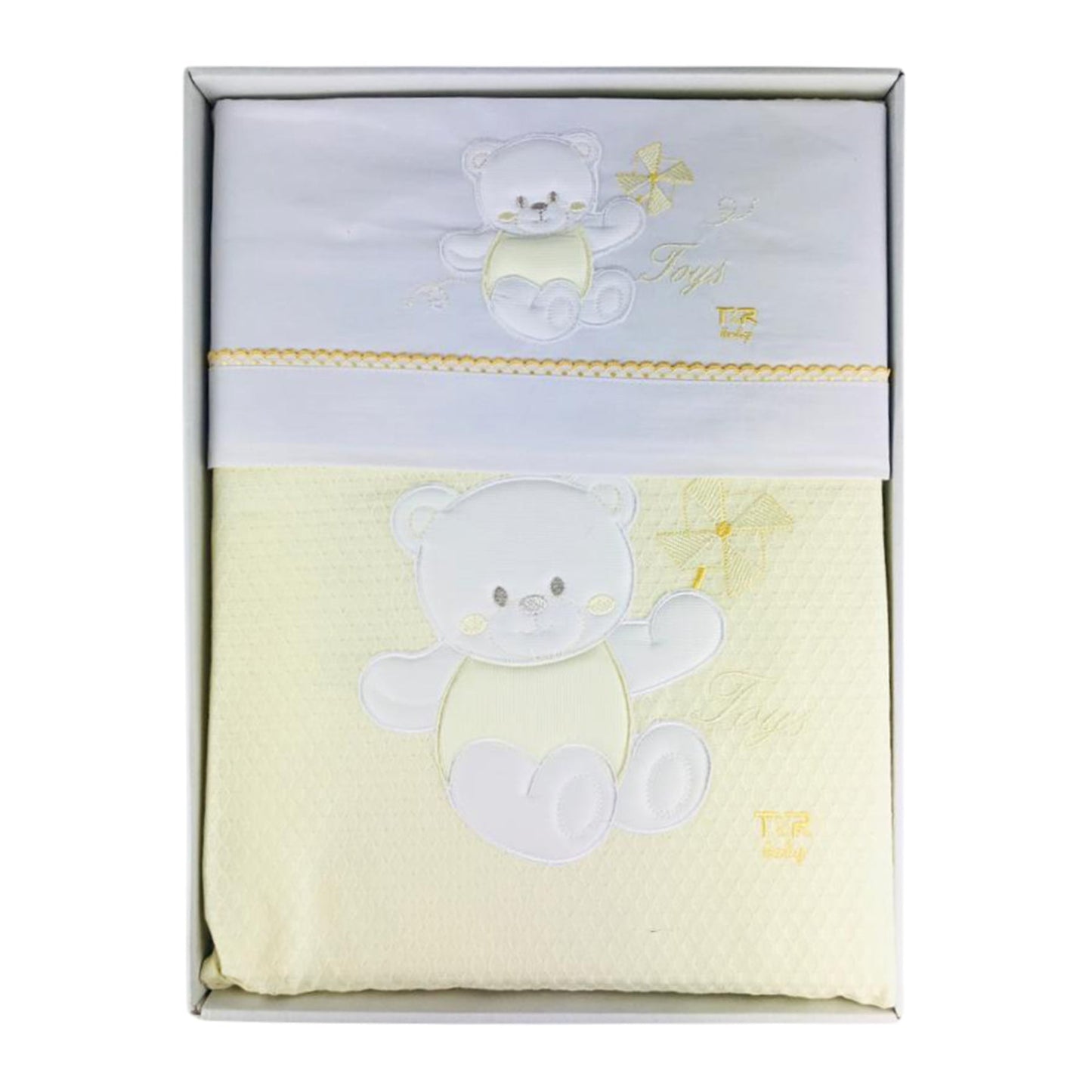 Coordinato lettino cotone ricamato Piccole Emozioni set 4pz con copertina 2911