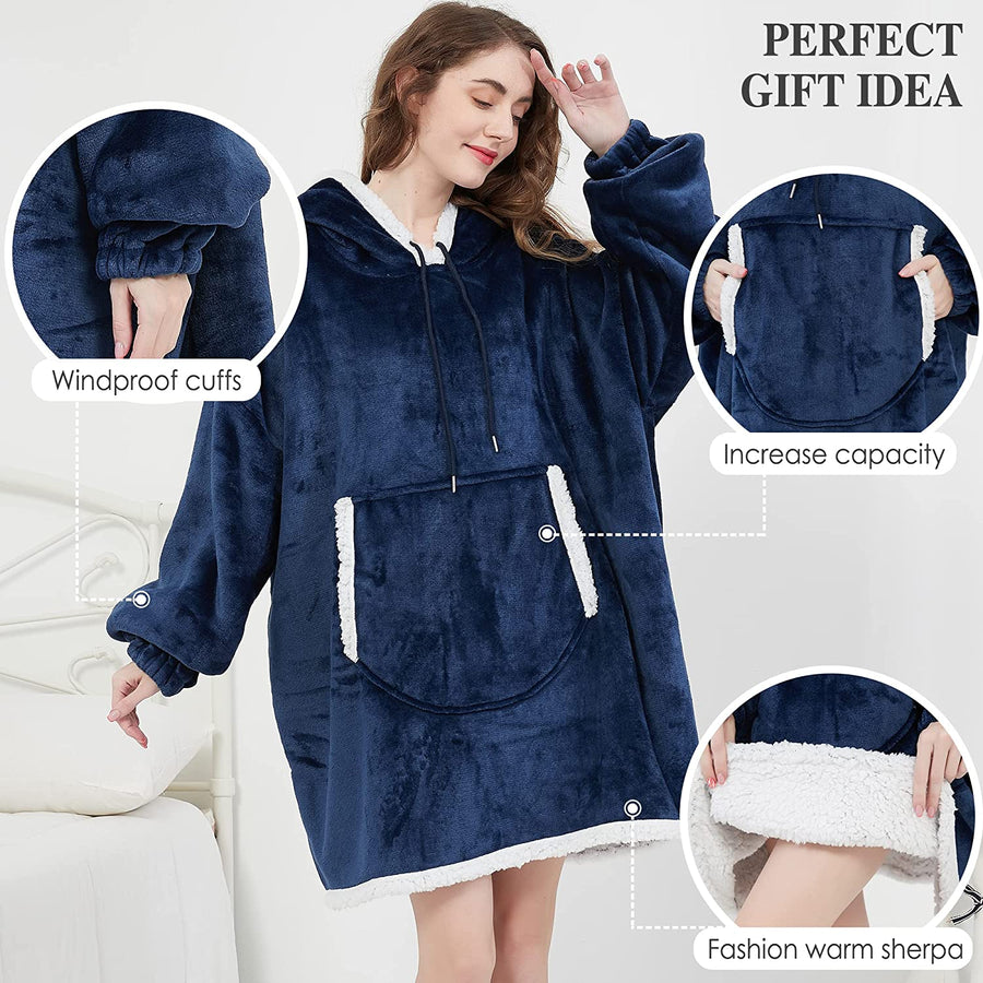 Felpa Coperta Plaid con Cappuccio Oversize Super Confortevole Taglia Unica - Tinta Unita