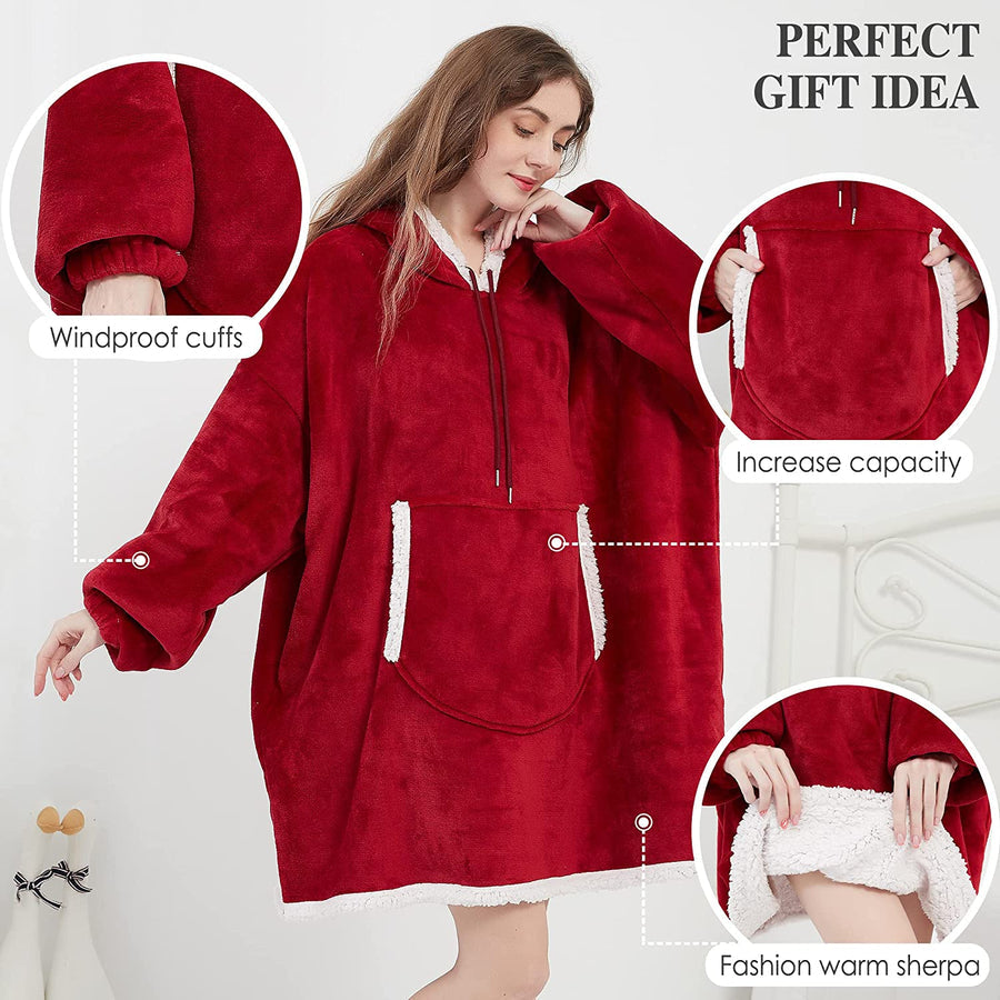 Felpa Coperta Plaid con Cappuccio Oversize Super Confortevole Taglia Unica - Tinta Unita