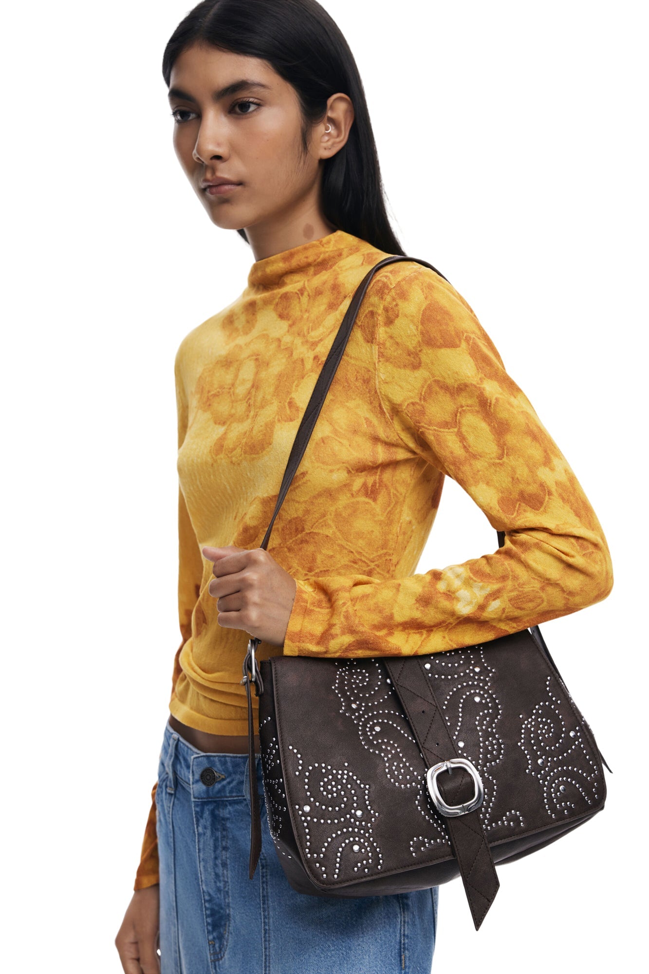 DESIGUAL Borsa Donna Marrone Poker Face Posadas con Borchie