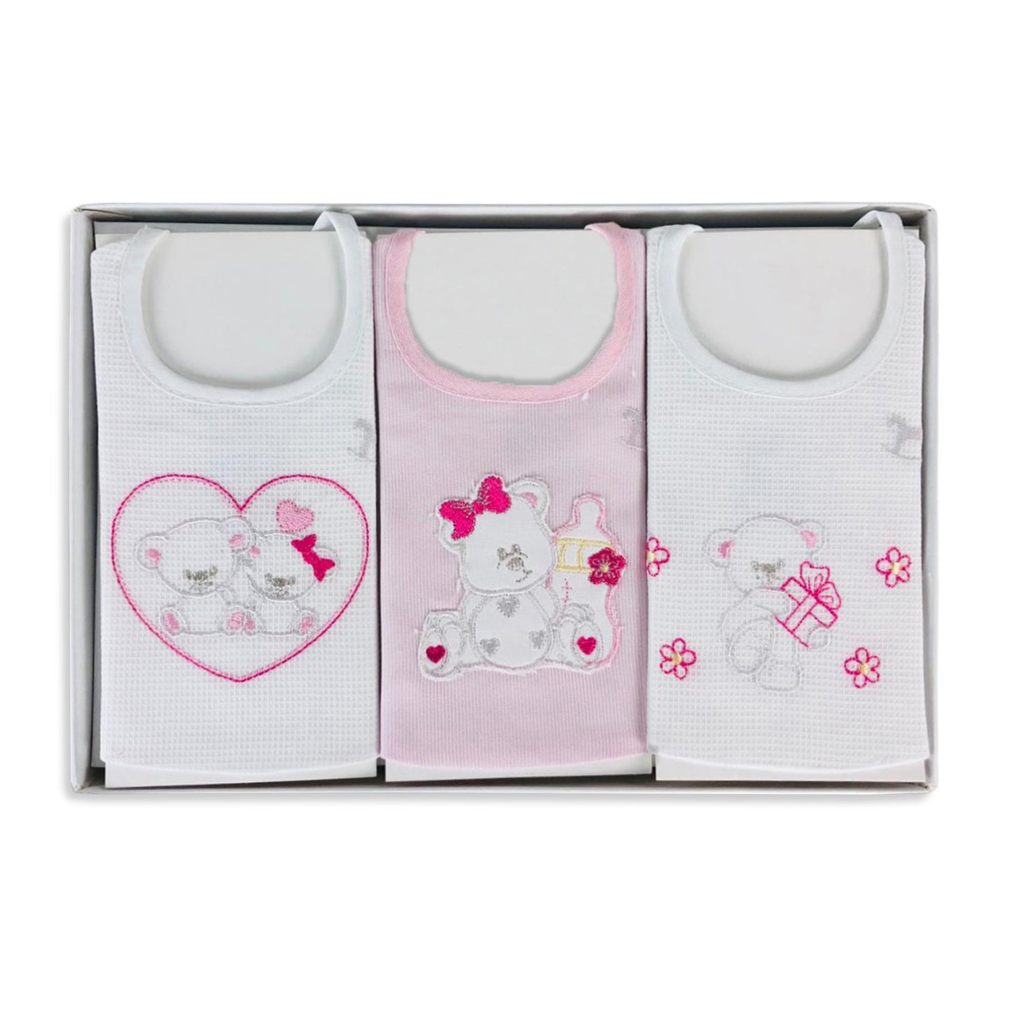 Bavaglino neonato bambino Mio Piccolo 3 bavaglini ricamati in 100% cotone 3032