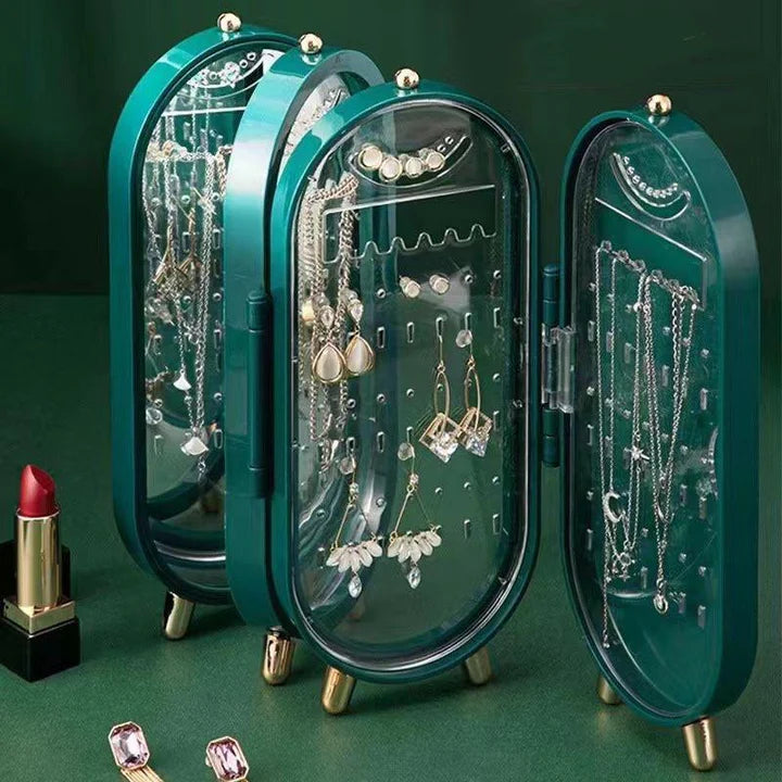 Organizer per orecchini da appendere, elegante custodia a specchio, resistente per gioielli da donna, per la casa e per rivenditori, verde, 153 scomparti per orecchini e 24 tacche