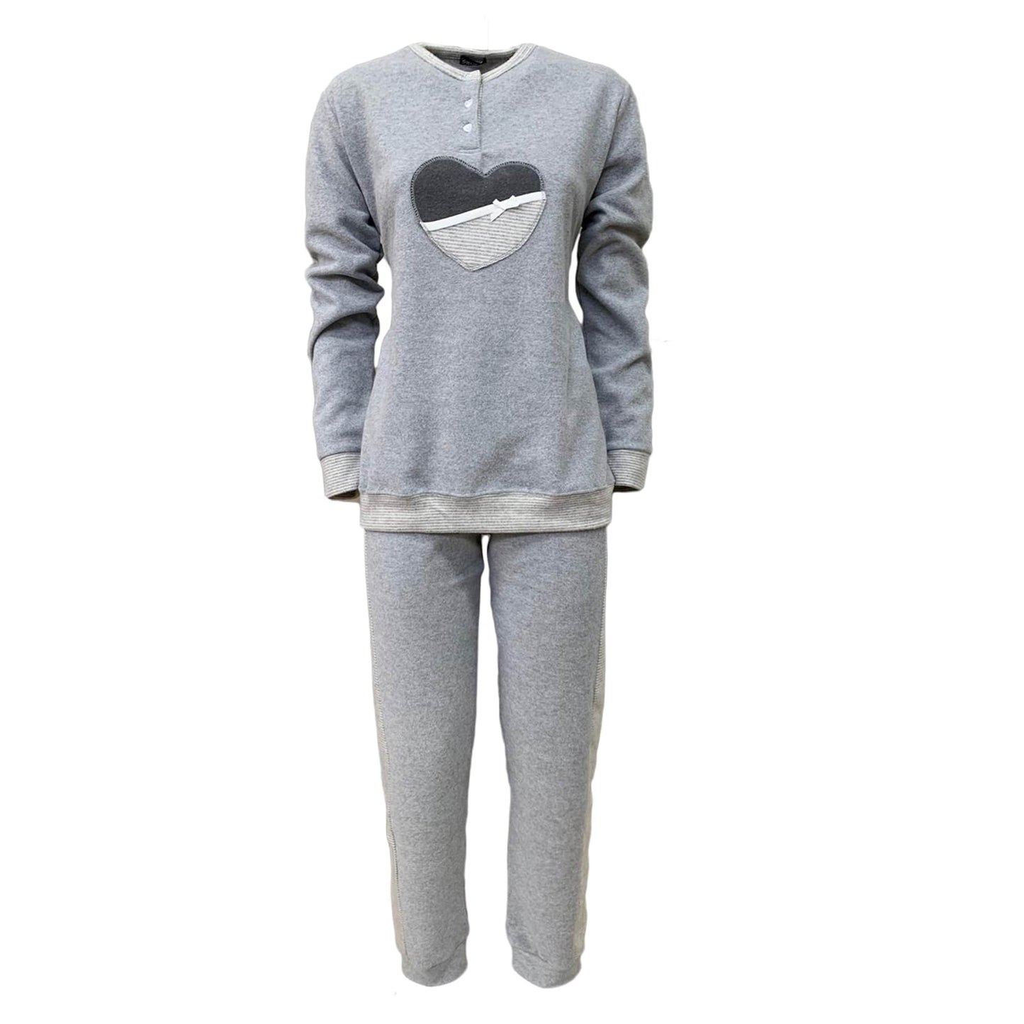 Pigiama Punto Milano invernale lungo donna S2G Italia con ricamo cuore 3692