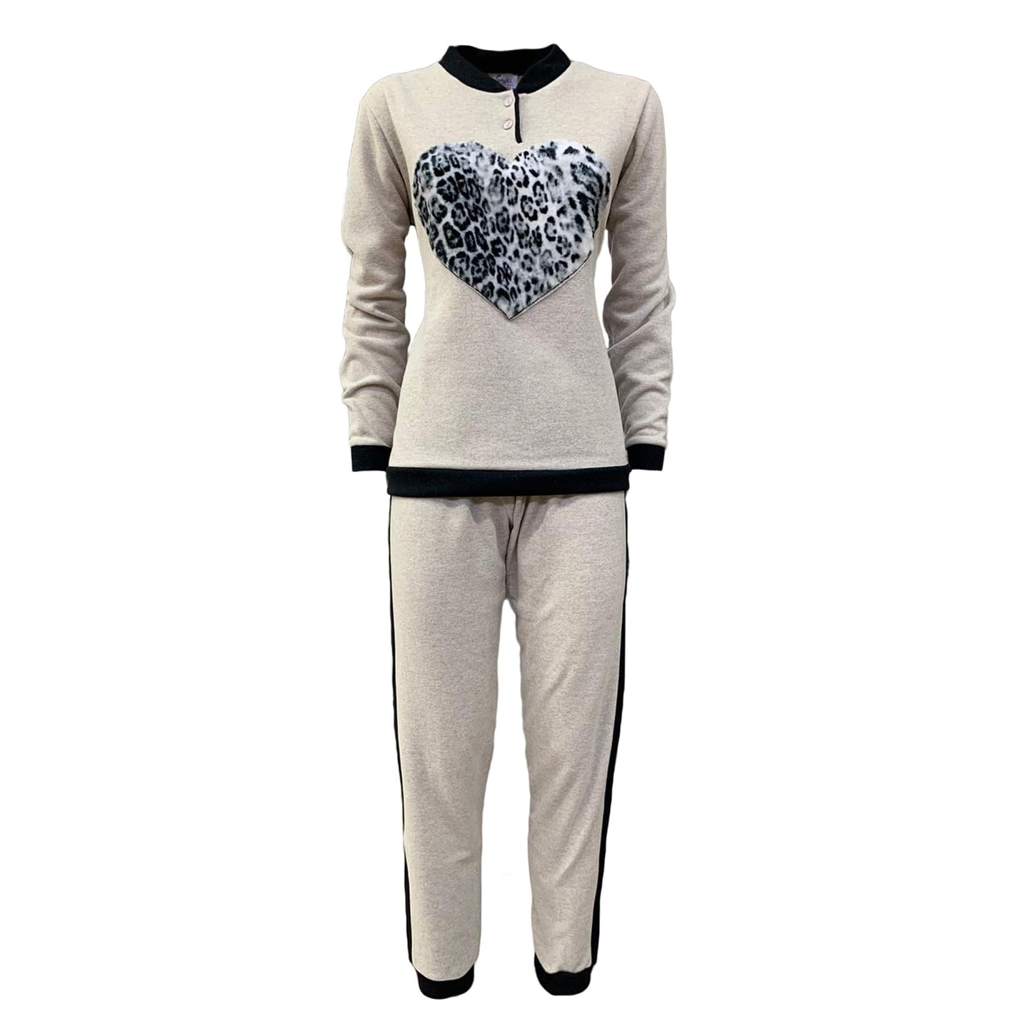 Pigiama invernale lungo donna in punto milano maniche lunghe Cuore Junia 3811