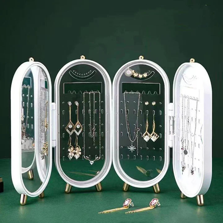Organizer per orecchini da appendere, elegante custodia a specchio, resistente per gioielli da donna, per la casa e per rivenditori, verde, 153 scomparti per orecchini e 24 tacche