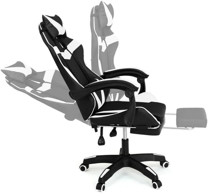 Poltrona Sedia da Gaming Regolabile con Poggiapiedi, Cuscino Poggiatesta e Cuscino Lombare, Nera e Bianca, Rossa e Nera, Blu e Nera, Rosa e Bianca
