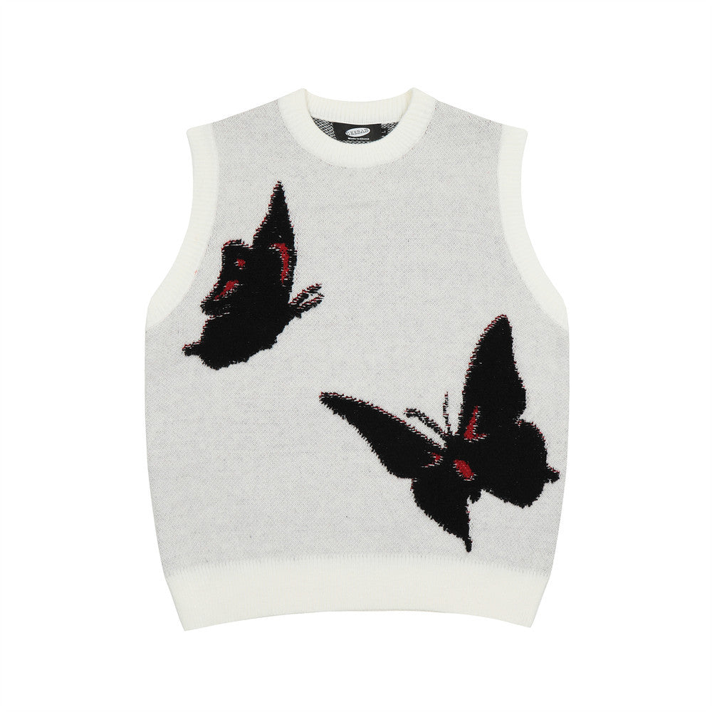 Butterfly Round Neck Sweater Vest Men's Casual