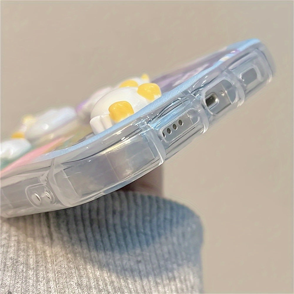 Cute 3D Cartoon Duck Cake Gradient Wave Border Silicone Soft Case For IPhone 15 14 Pro Max 13 12 11 15Plus Shockproof Back Cover