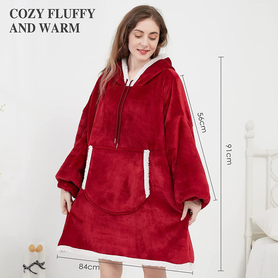 Felpa Coperta Plaid con Cappuccio Oversize Super Confortevole Taglia Unica - Tinta Unita