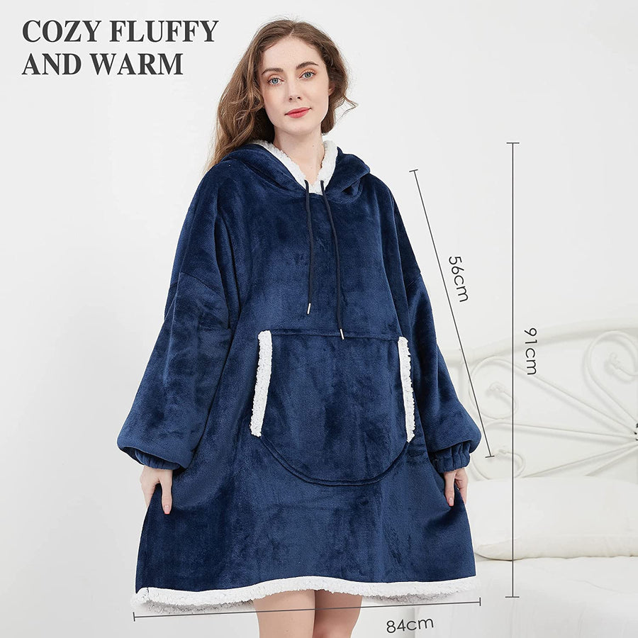 Felpa Coperta Plaid con Cappuccio Oversize Super Confortevole Taglia Unica - Tinta Unita