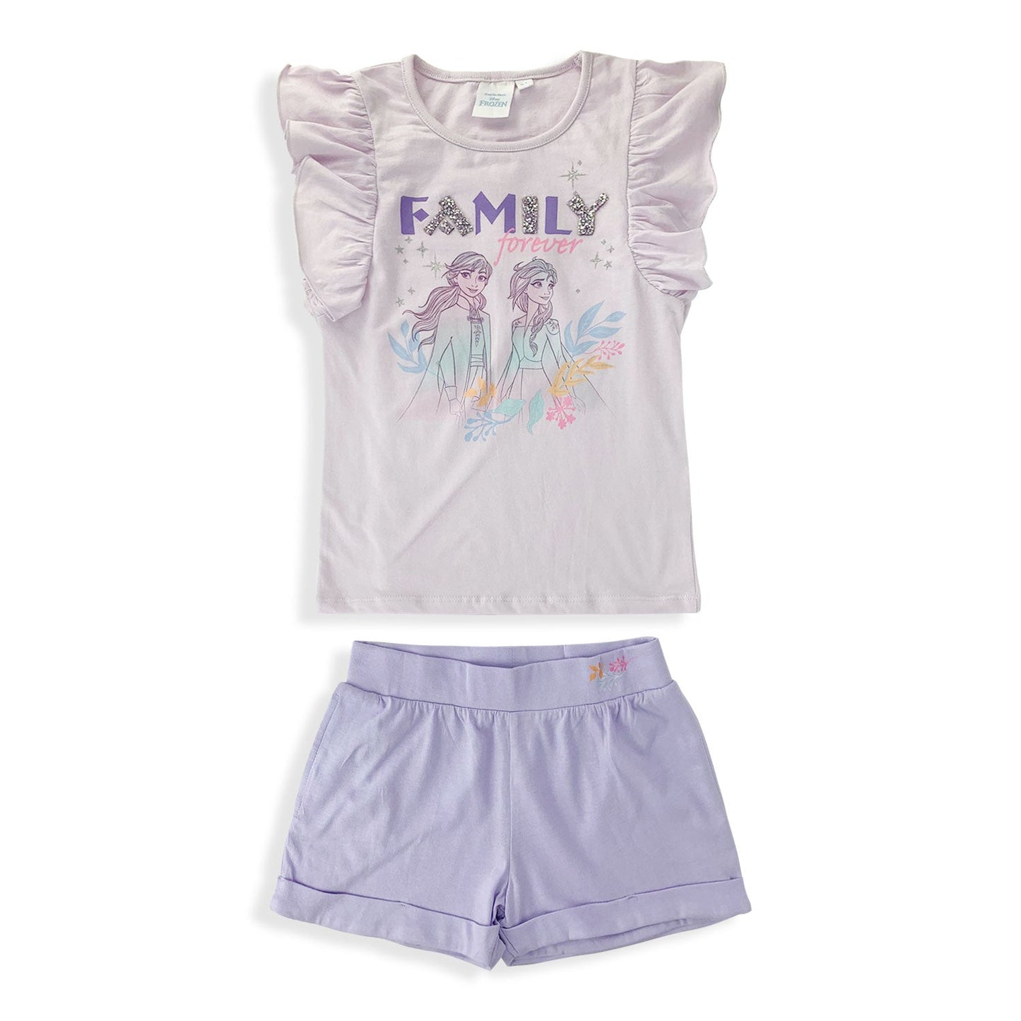 Pigiama corto bambina Disney Frozen completo t-shirt e pantaloncino cotone 5360