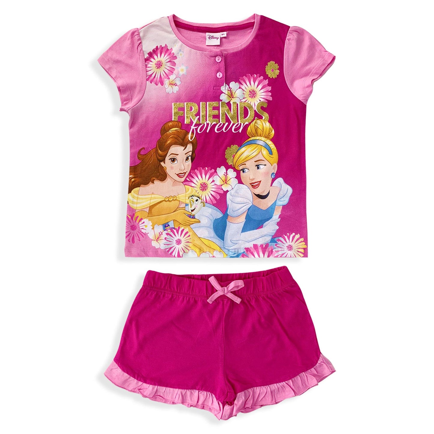 Pigiama corto bambina Disney Princess completo t-shirt pantaloncino cotone 5361