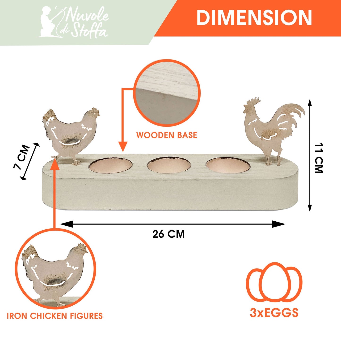 Portauova in legno pasquale decorazione Pasqua galline Nuvole di Stoffa 6121