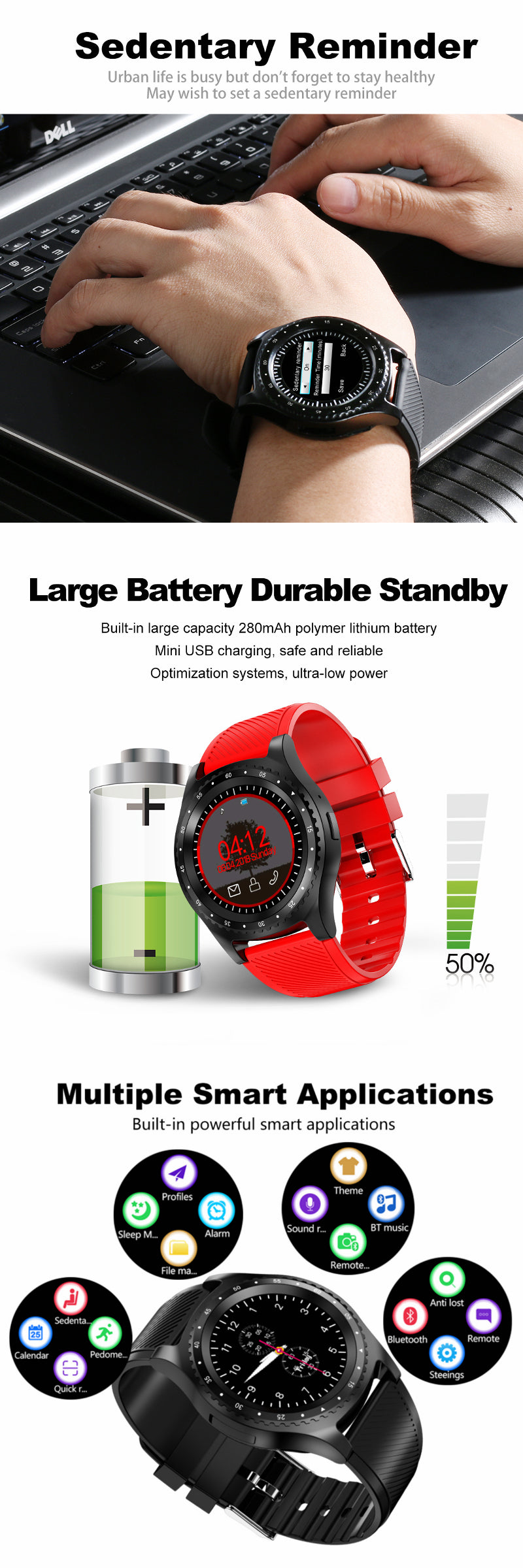 Smartwatch Telefono L9 Music Player GSM Phone Call TF Card Extend Camera Sm