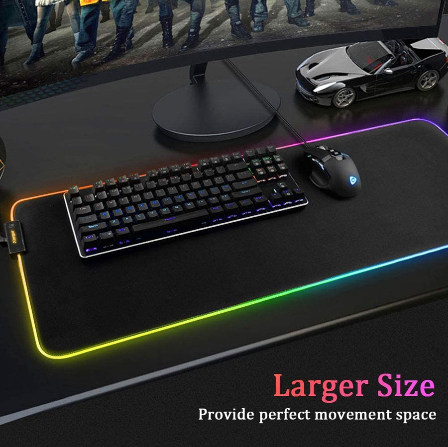 Tappetino per mouse da gioco RGB - T14 Effetti a LED con bordi cuciti resistenti e base in gomma antiscivolo, adatto per MacBook, PC, laptop, scrivania
