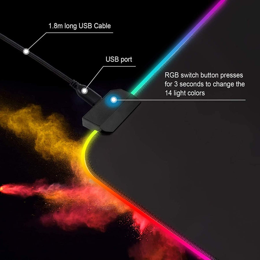 Tappetino per mouse da gioco RGB - T14 Effetti a LED con bordi cuciti resistenti e base in gomma antiscivolo, adatto per MacBook, PC, laptop, scrivania