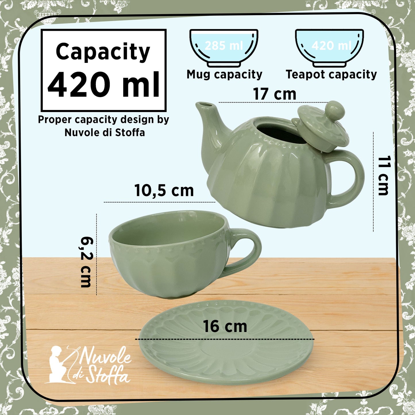 Teiera tazza e piattino in porcellana Nuvole di Stoffa Sunday stile retrò 6201