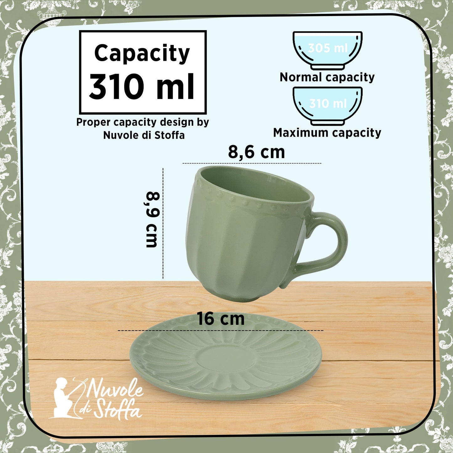 Tazza con piattino Mug Retrò in porcellana Nuvole di Stoffa Sunday 310ml 6203