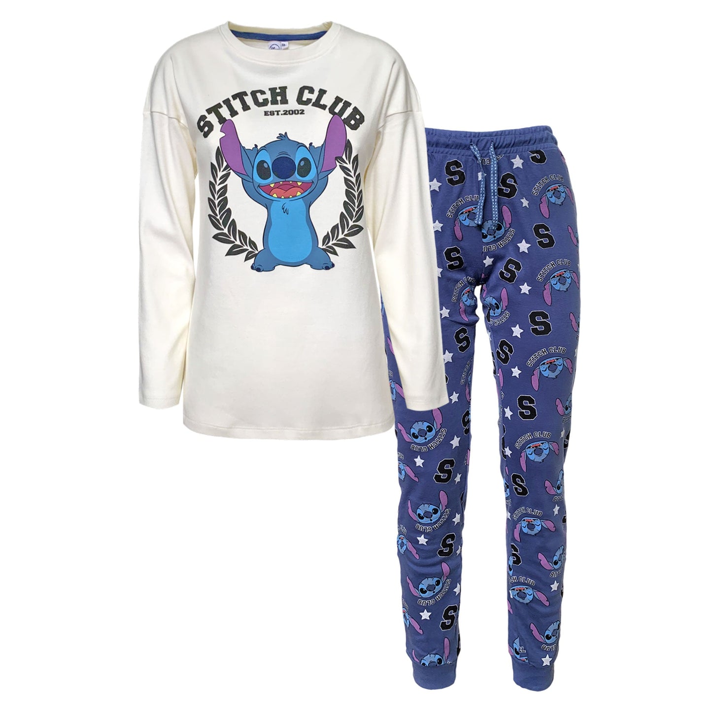 Pigiama lungo donna Disney Lilo e Stitch maglia e pantalone in cotone 6258