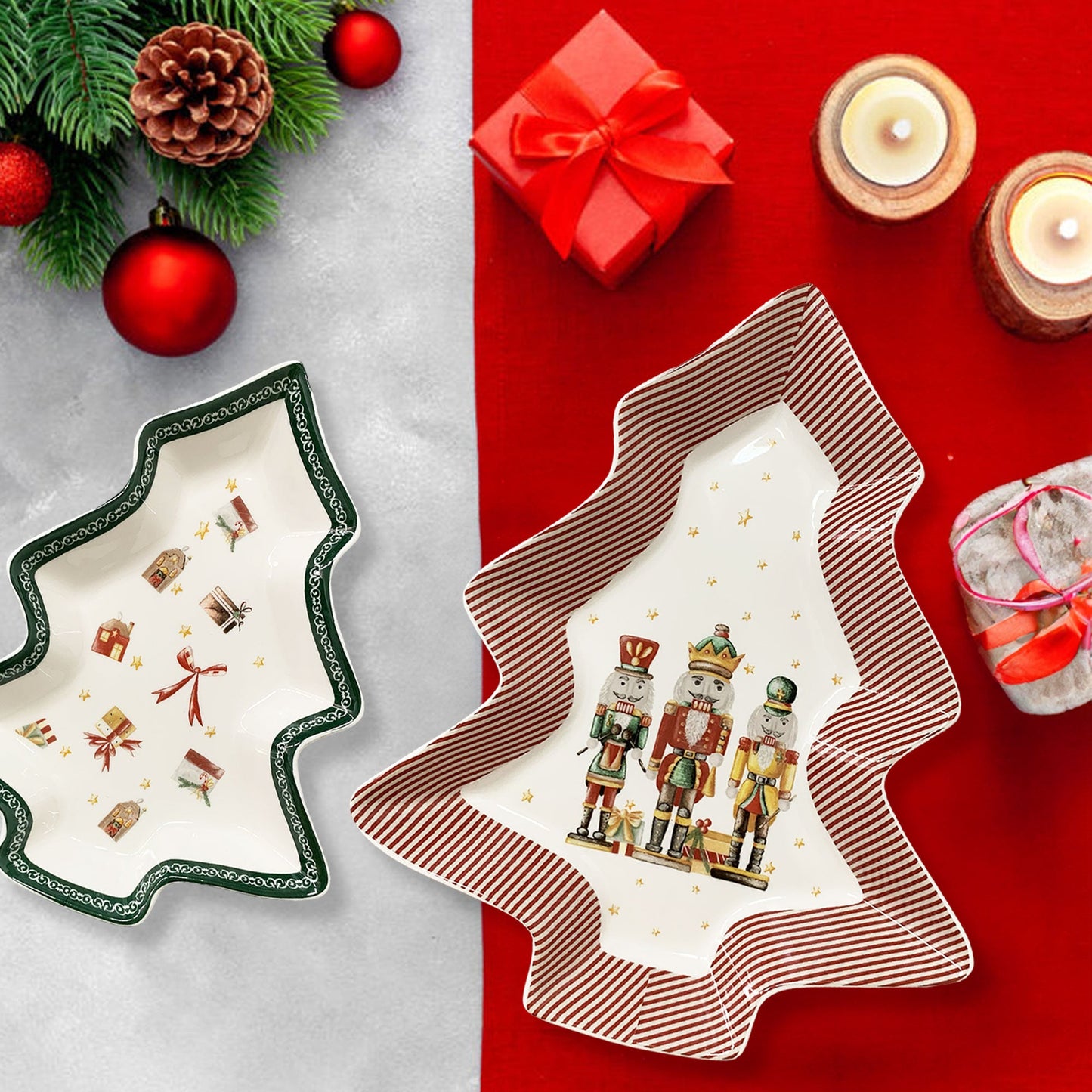 Set ciotole natalizie Nuvole di Stoffa 2pz vassoi alberi di Natale Carol 6282