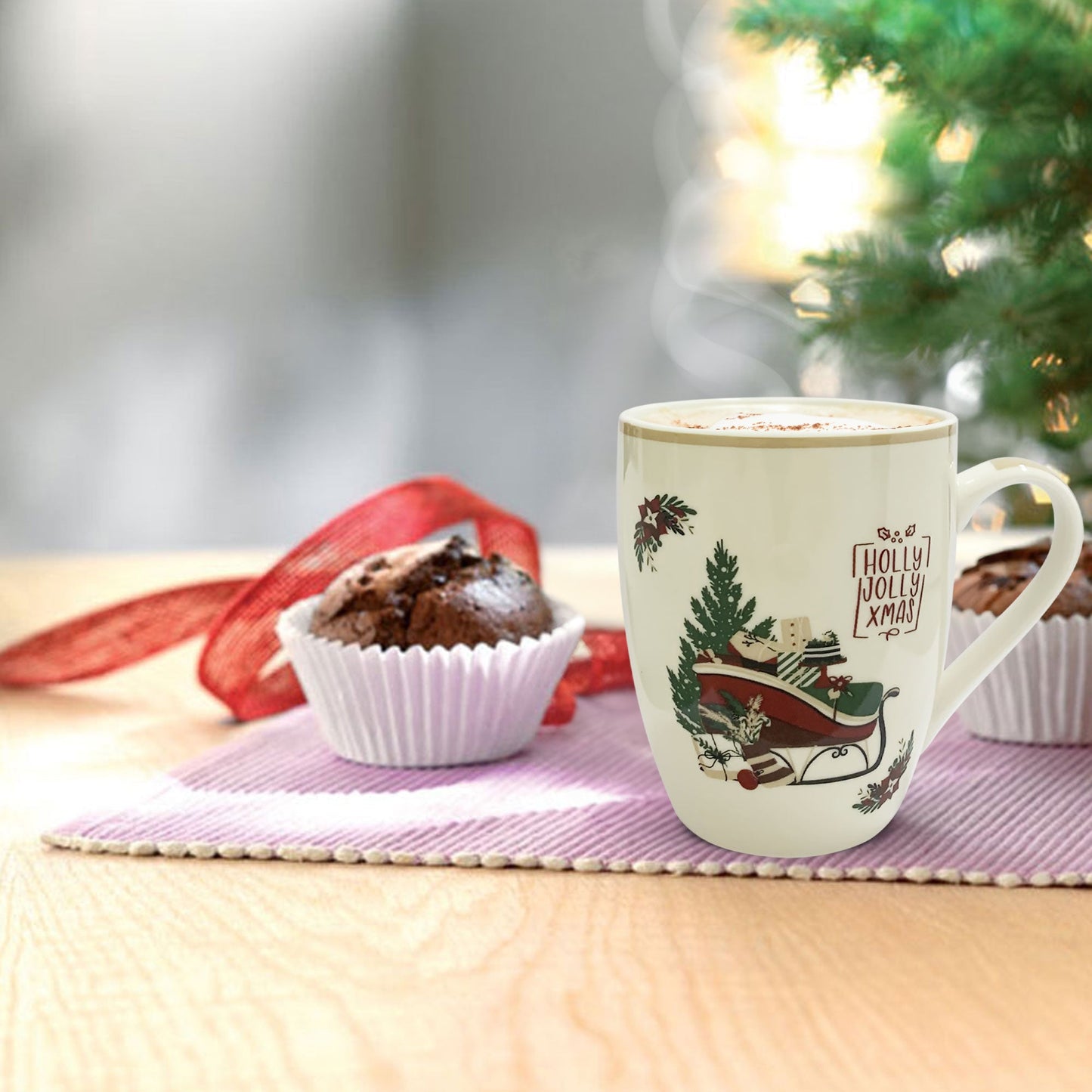 Tazza natalizia Nuvole di Stoffa Mug in ceramica Holly Decoro Natale 350ml 6326