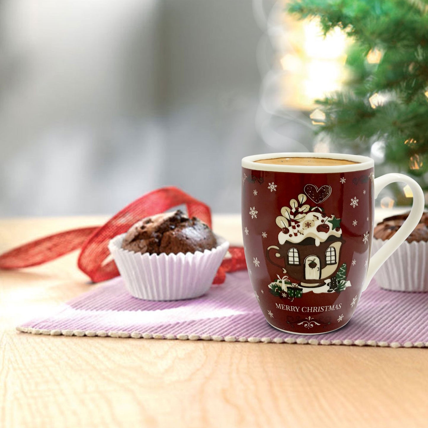 Tazza natalizia Nuvole di Stoffa Mug in ceramica Holly Decoro Natale 350ml 6329