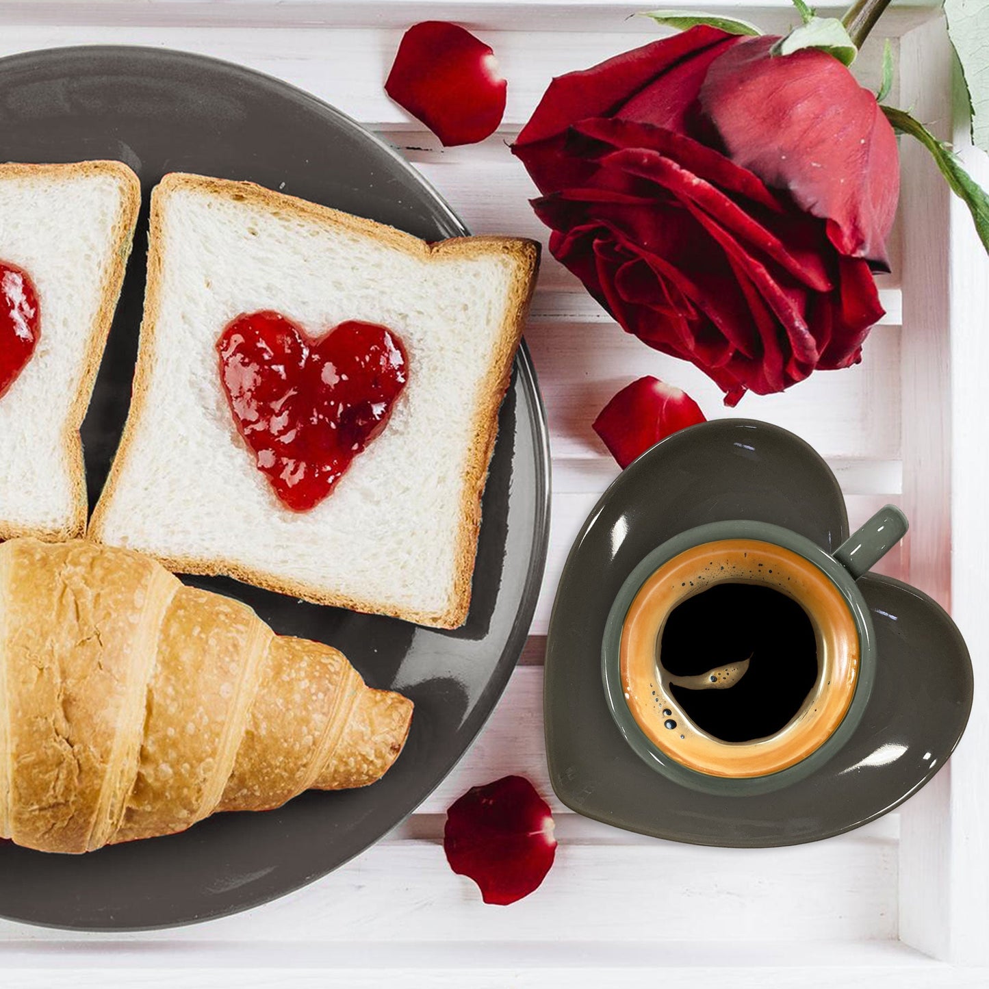 Tazzina da caffè con piattino a cuore Nuvole di Stoffa ceramica Shabby Chic 6344