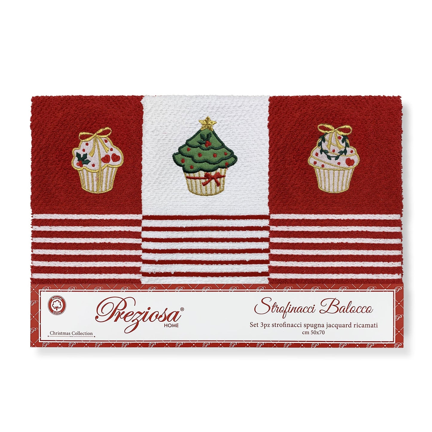 Set Strofinacci Natalizi Preziosa Home Canovacci in spugna 3 Pezzi Natale 6421
