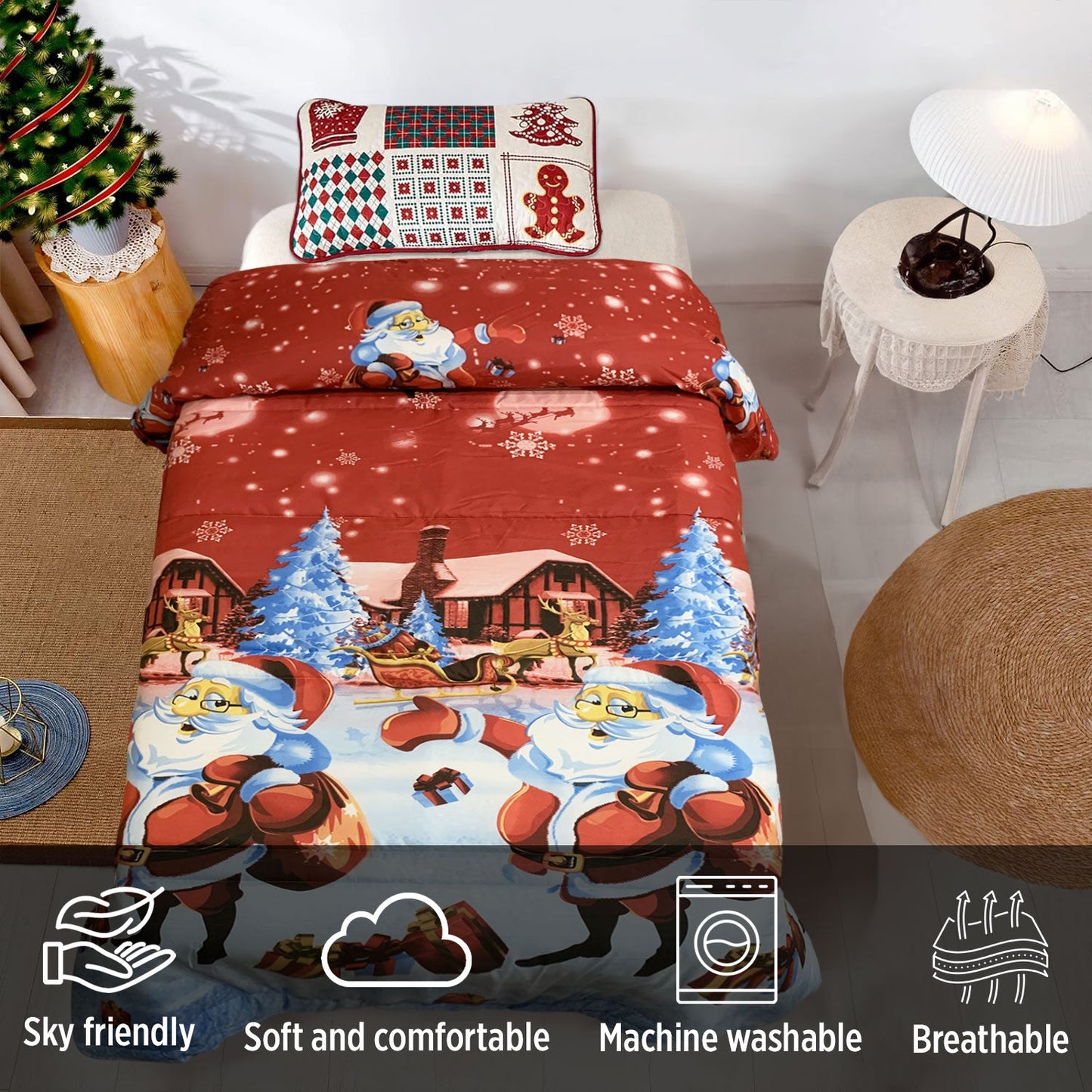 Trapunta natalizia piumone invernale letto matrimoniale Babbo Natale 6510
