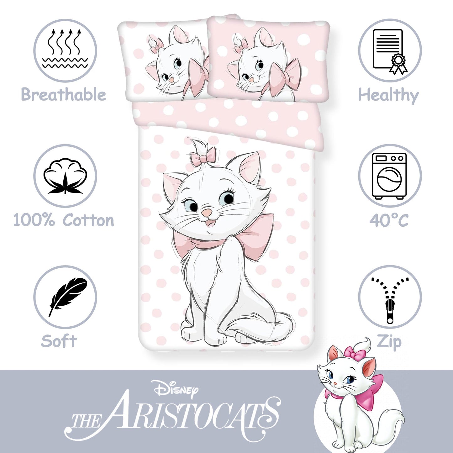 Set lettino culla copripiumino Aristogatti Marie federa ufficiale in cotone 6560